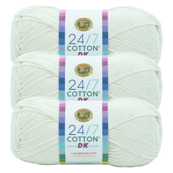 Lion Brand Yarn 24/7 Cotton DK Cream Light Cotton Yarn 3 Pack