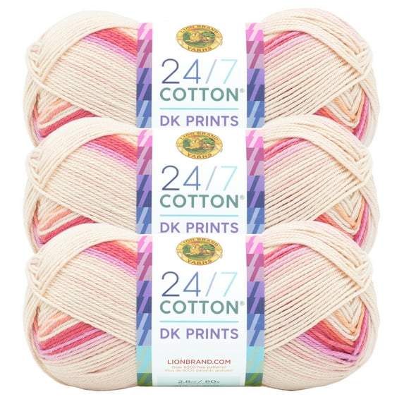 Lion Brand Yarn 24/7 Cotton DK Flamingo Light Cotton Yarn 3 Pack
