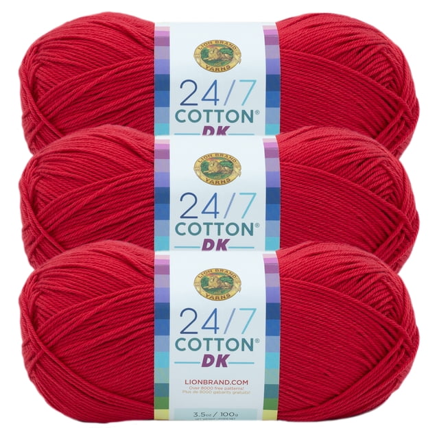 Red Wool Dk Lion Brand Yarn 24/7 Cotton DK Grenadine Light Cotton Red Yarn 3 Pack ...