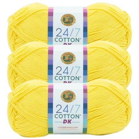 Lion Brand Yarn 24/7 Cotton DK Lemon Drop Light Cotton Yarn 3 Pack