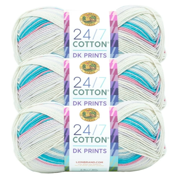 Lion Brand Yarn 24/7 Cotton DK Magical Light Cotton Yarn 3 Pack