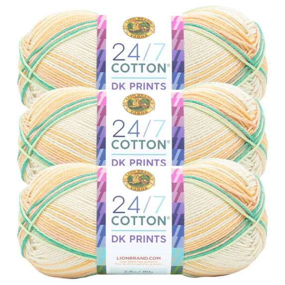 Lion Brand Yarn 24/7 Cotton DK Spring Light Cotton Yarn 3 Pack