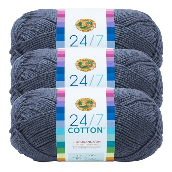 Lion Brand Yarn 24/7 Cotton Denim Medium Mercerized Cotton Yarn 3 Pack