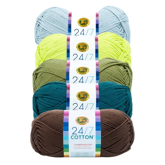Lion Brand Yarn 24/7 Cotton Firefly Pack COLOR761-005 Medium Mercerized Cotton Yarn 5 Pack
