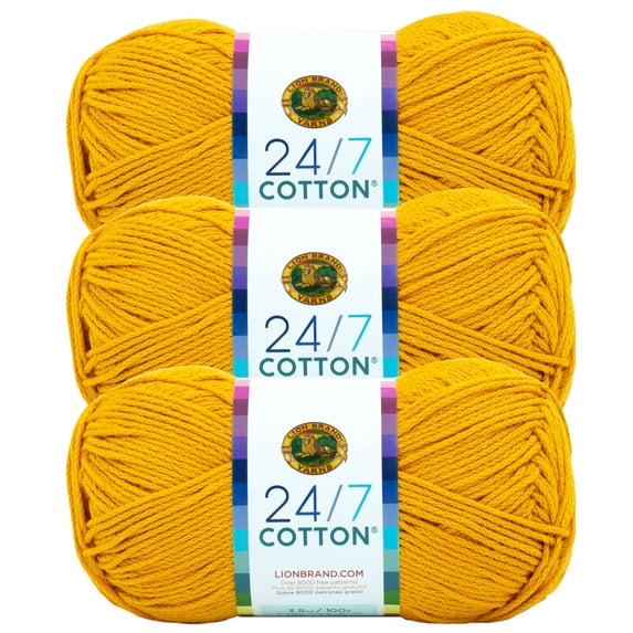 Lion Brand Yarn 24/7 Cotton Goldenrod Medium Mercerized Cotton Yarn 3 Pack