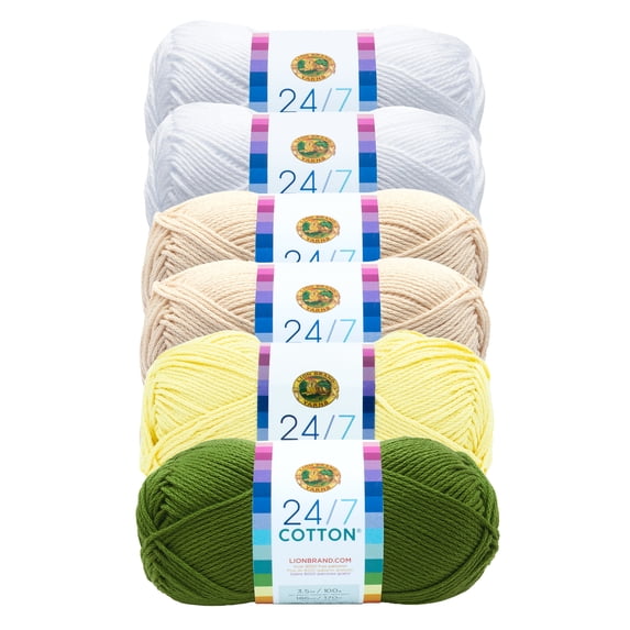 Lion Brand Yarn 24/7 Cotton Lemon-Lime Pack COLOR761-006 Medium Mercerized Cotton Yarn 6 Pack