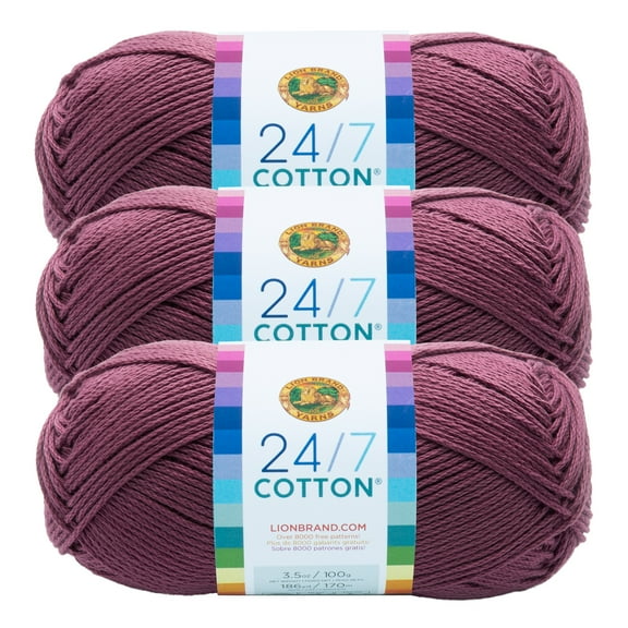 Lion Brand Yarn 24/7 Cotton Lilac Medium Mercerized Cotton Yarn 3 Pack