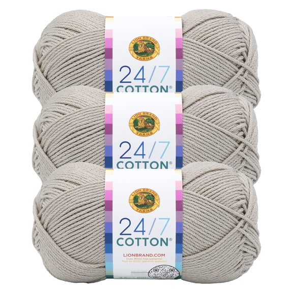 Lion Brand Yarn 24/7 Cotton Linen Medium Mercerized Cotton Gray Yarn 3 Pack