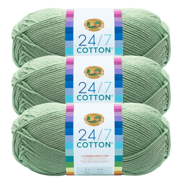 Lion Brand Yarn 24-7 Cotton Mint Medium Mercerized Cotton Green Yarn 3 Pack  