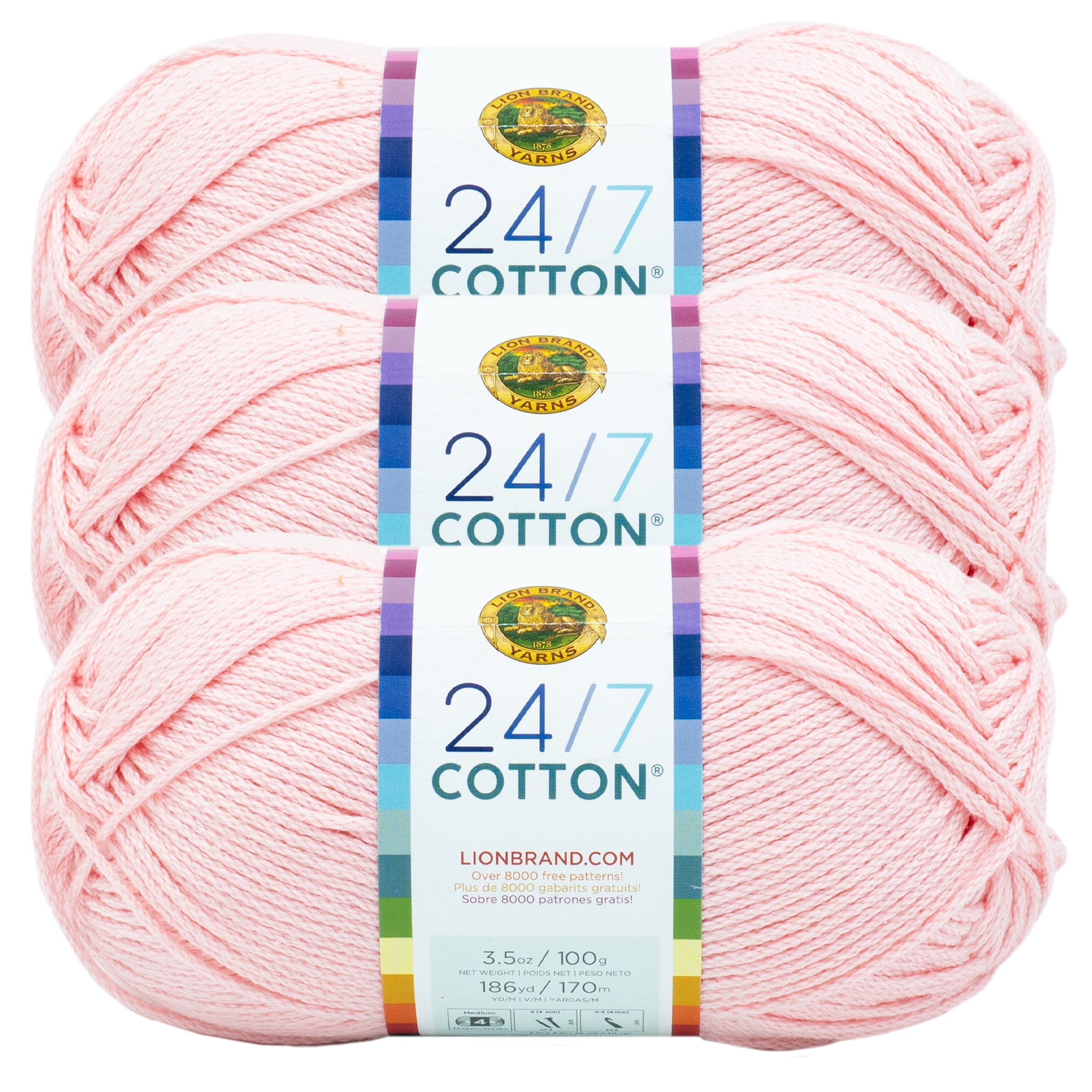  Lion Brand 24/7 Cotton Yarn Pink 761-101 (6-Skein