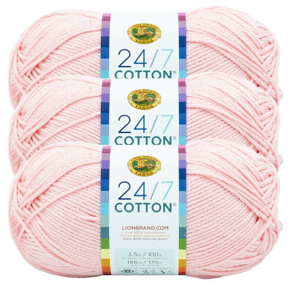 Lion Brand Yarn 24/7 Cotton Pink Lemonade Medium Mercerized Cotton Yarn 3 Pack