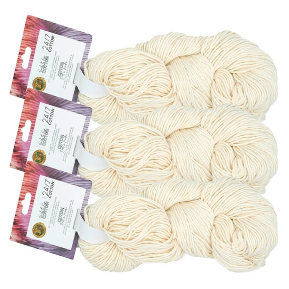 Lion Brand Yarn 24/7 Cotton Ready to Dye Hank Natural 108-098AZ Medium Cotton Yarn 3 Pack