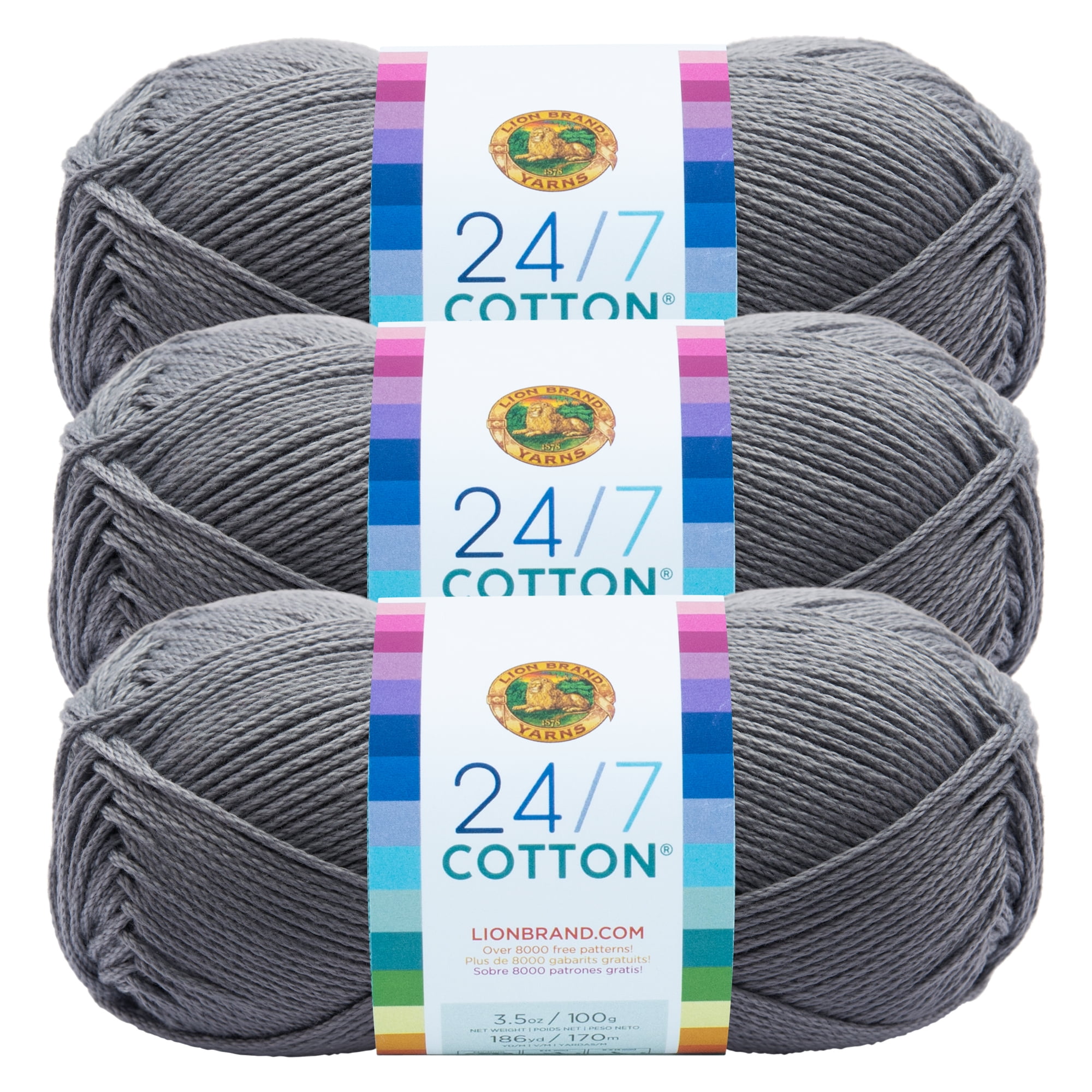 24/7 Cotton® Yarn Lion Brand Mercerized 100% Natural Fiber 3 Skeins 