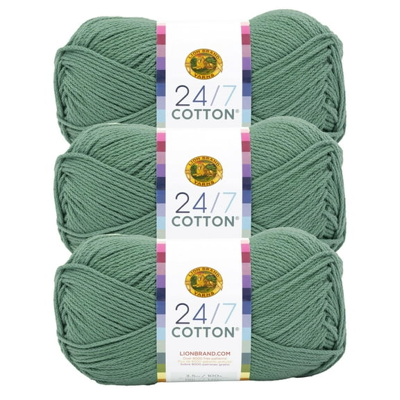 Lion Brand Yarn 24/7 Cotton Spruce Medium Mercerized Cotton Yarn 3 Pack