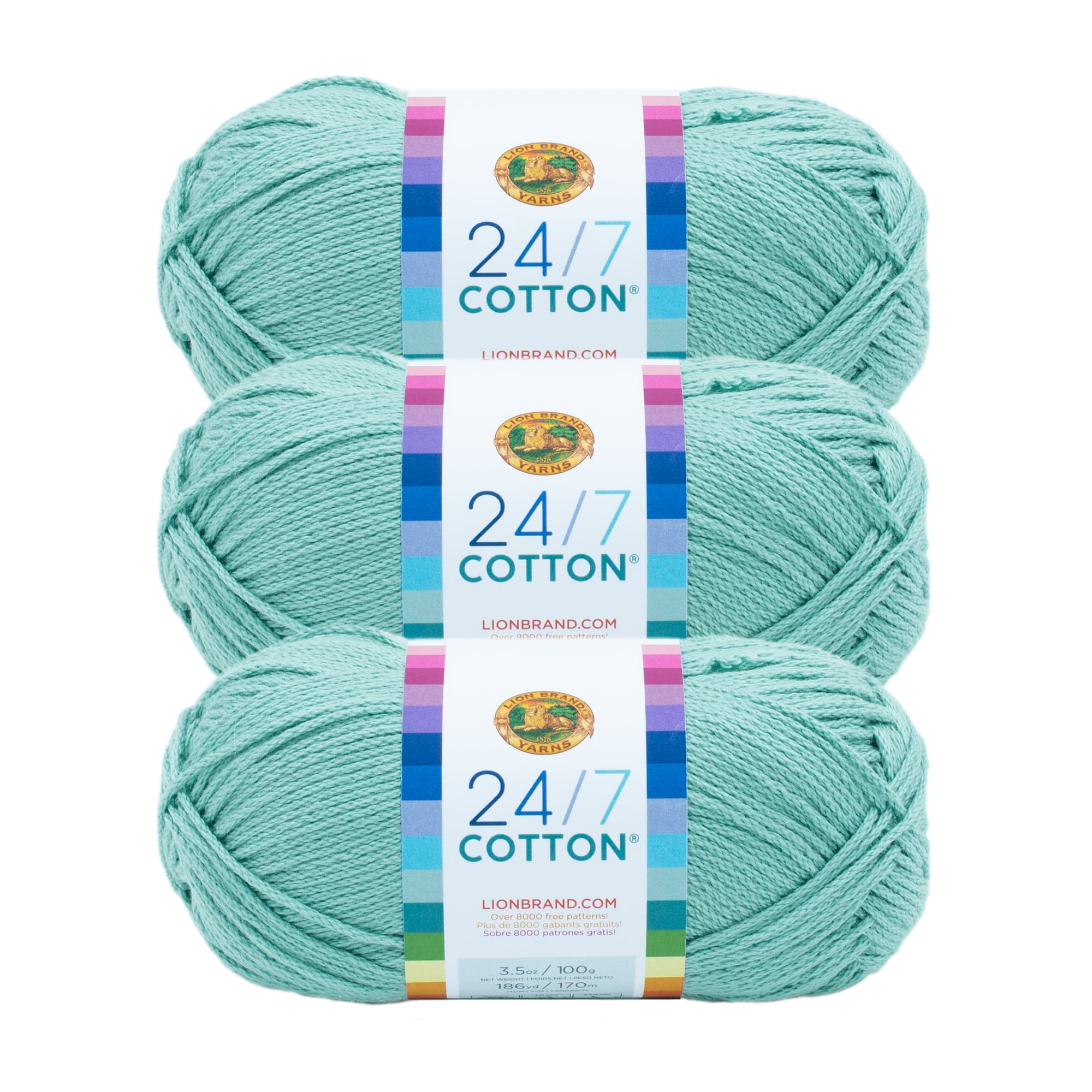 Lion Brand Yarn 24-7 Cotton Cool Grey Medium Mercerized Cotton Grey Yarn 3  Pack