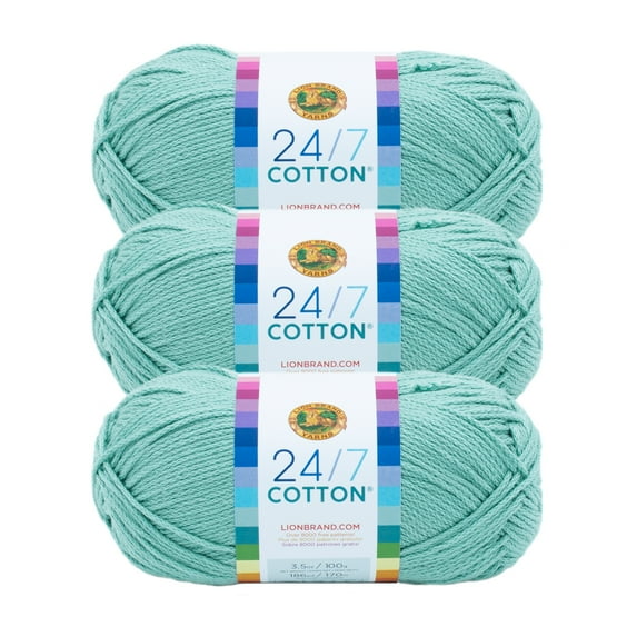 Lion Brand Yarn 24/7 Cotton Succulent Medium Mercerized Cotton Yarn 3 Pack