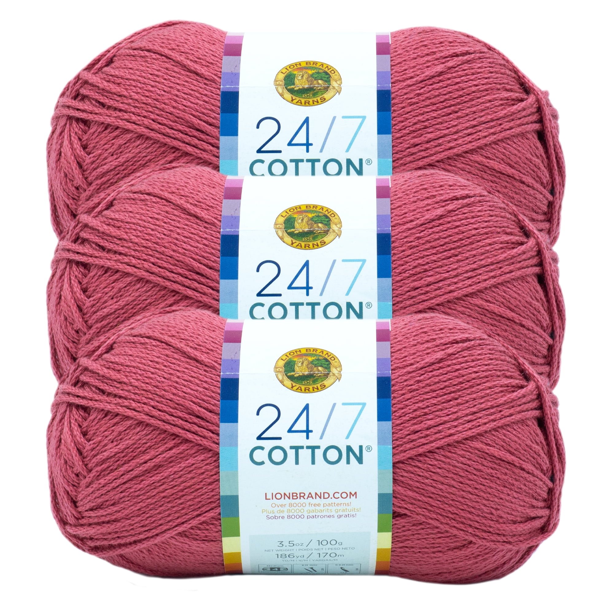 Lion Brand Yarn 24-7 Cotton Camel Medium Mercerized Cotton Beige Yarn 3  Pack 