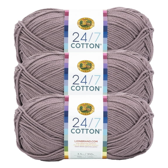 Lion Brand Yarn 24/7 Cotton Vintage Lilac Medium Mercerized Cotton Yarn 3 Pack