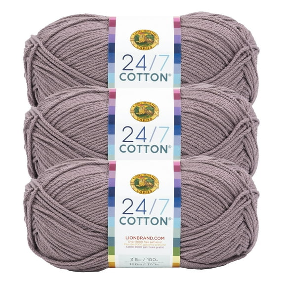Lion Brand Yarn 24/7 Cotton Vintage Lilac Medium Mercerized Cotton Yarn 3 Pack