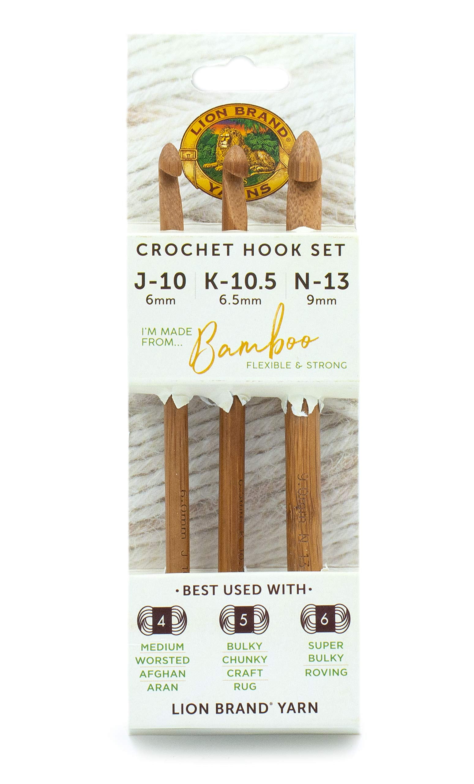 Lion Brand Bamboo Crochet Hook Set Sizes J K N, 100% Bamboo