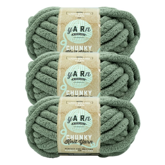 Lion Brand Yarn AR Workshop Chunky Knit Artichoke Chenille Jumbo Polyester Green Yarn 3 Pack