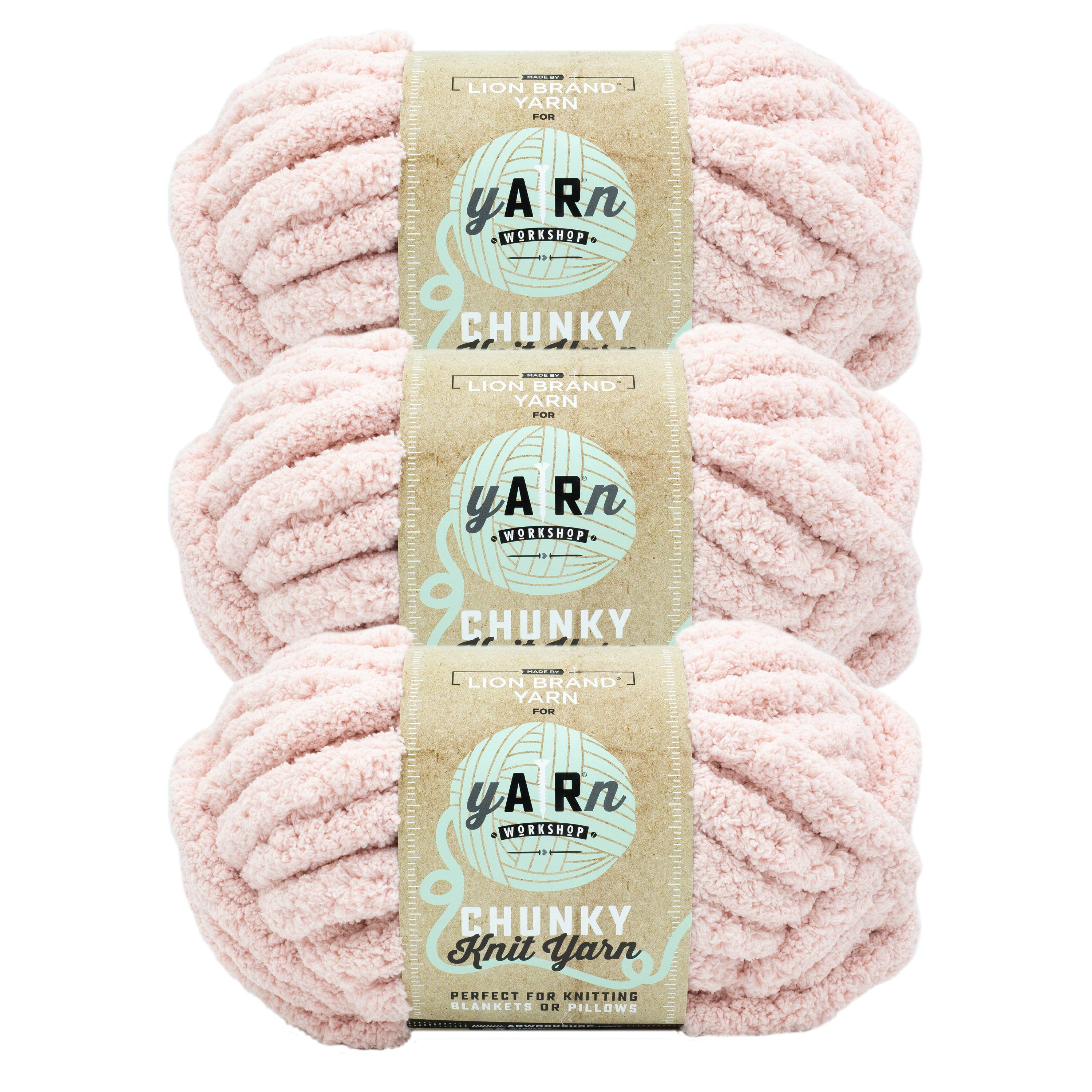 Lion Brand Yarn AR Workshop Chunky Knit Blush Chenille Jumbo Polyester Pink  Yarn 3 Pack