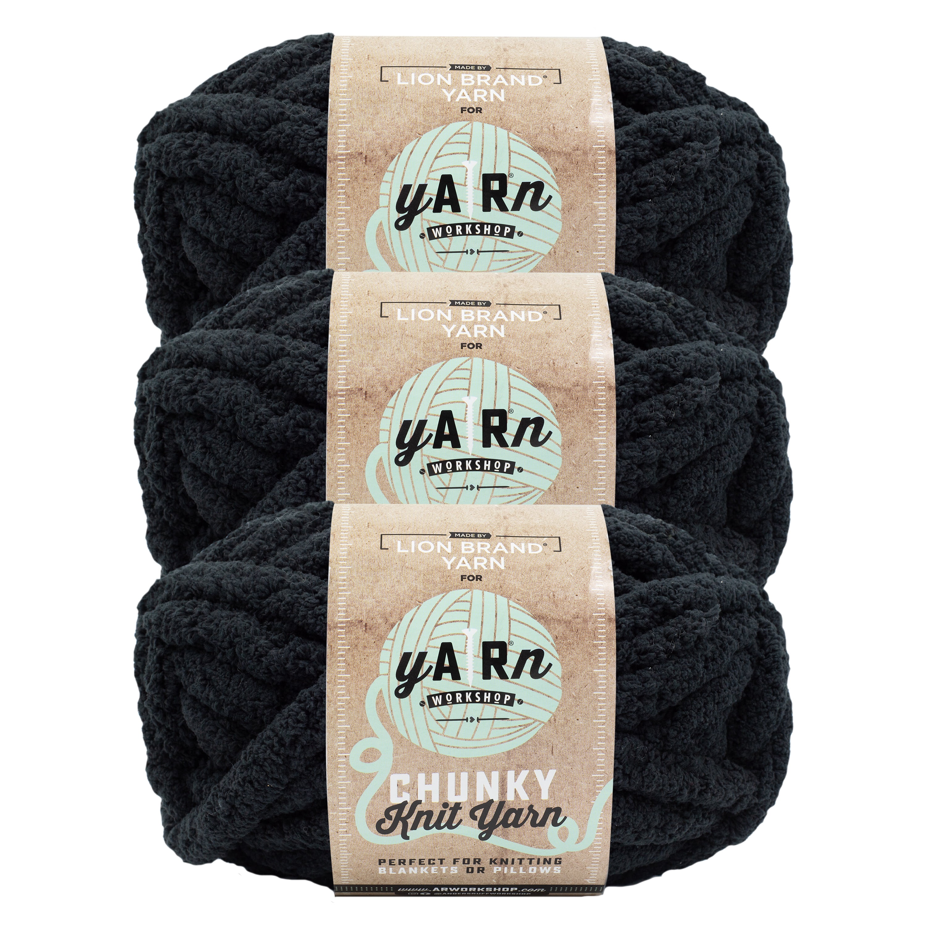 Lion Brand Yarn AR Workshop Chunky Knit Carbon Jumbo Yarn Polyester Yarn 3 Pack