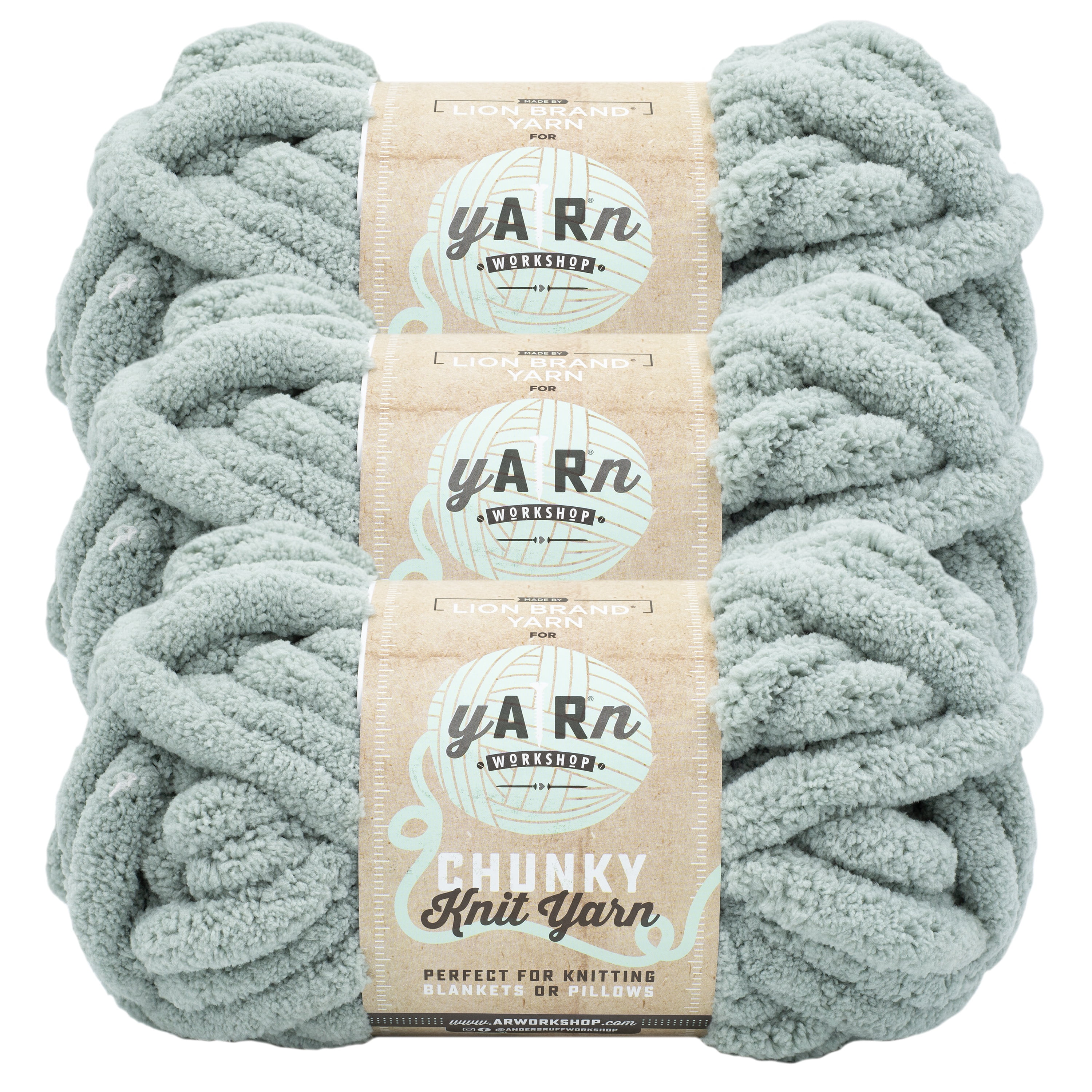 Lion Brand Yarn AR Workshop Chunky Knit Eucalyptus Jumbo Yarn Polyester Yarn 3 Pack