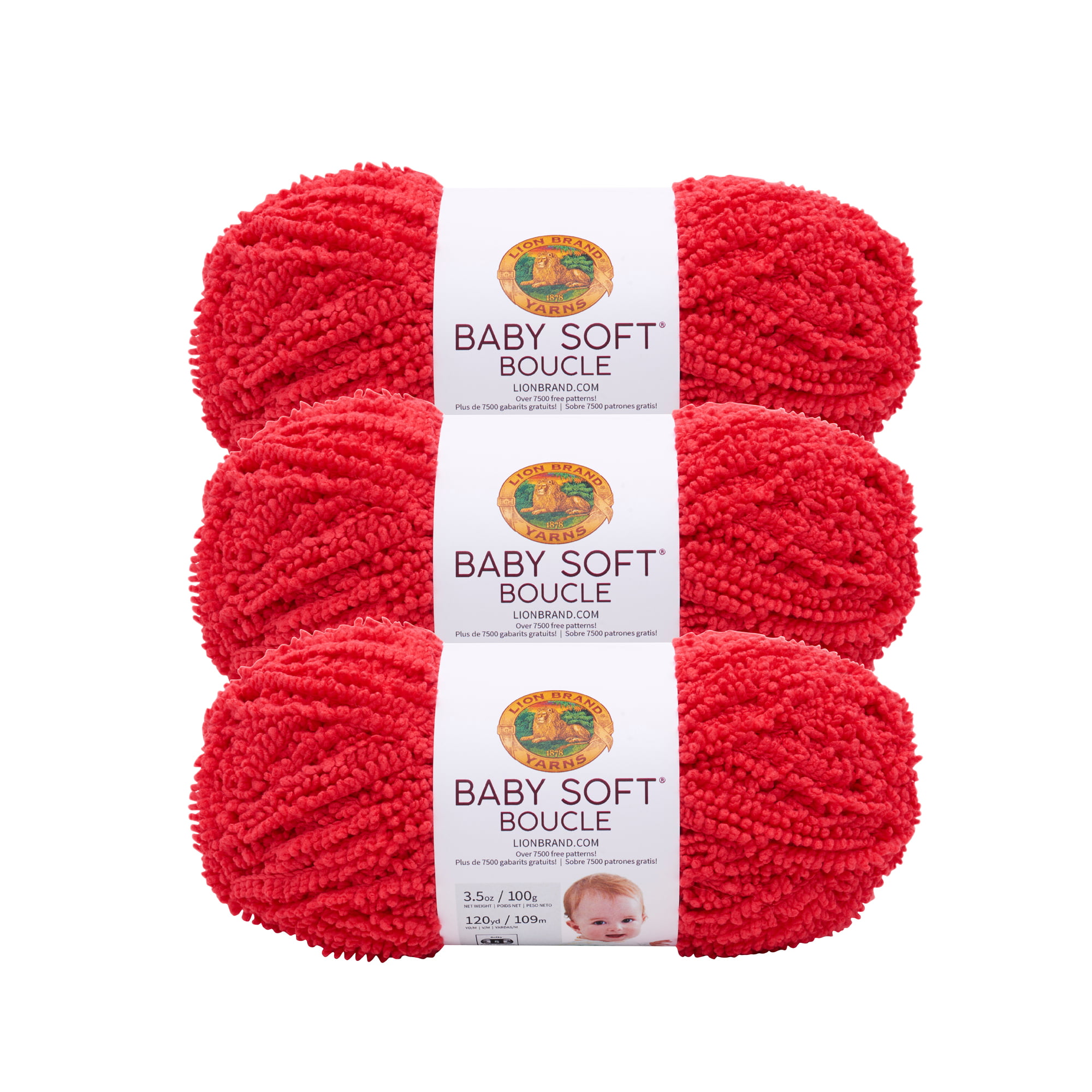 Lion Brand Yarn Baby Soft Boucle Scarlet Boucle Baby Bulky Polyester Red  Yarn 3 Pack