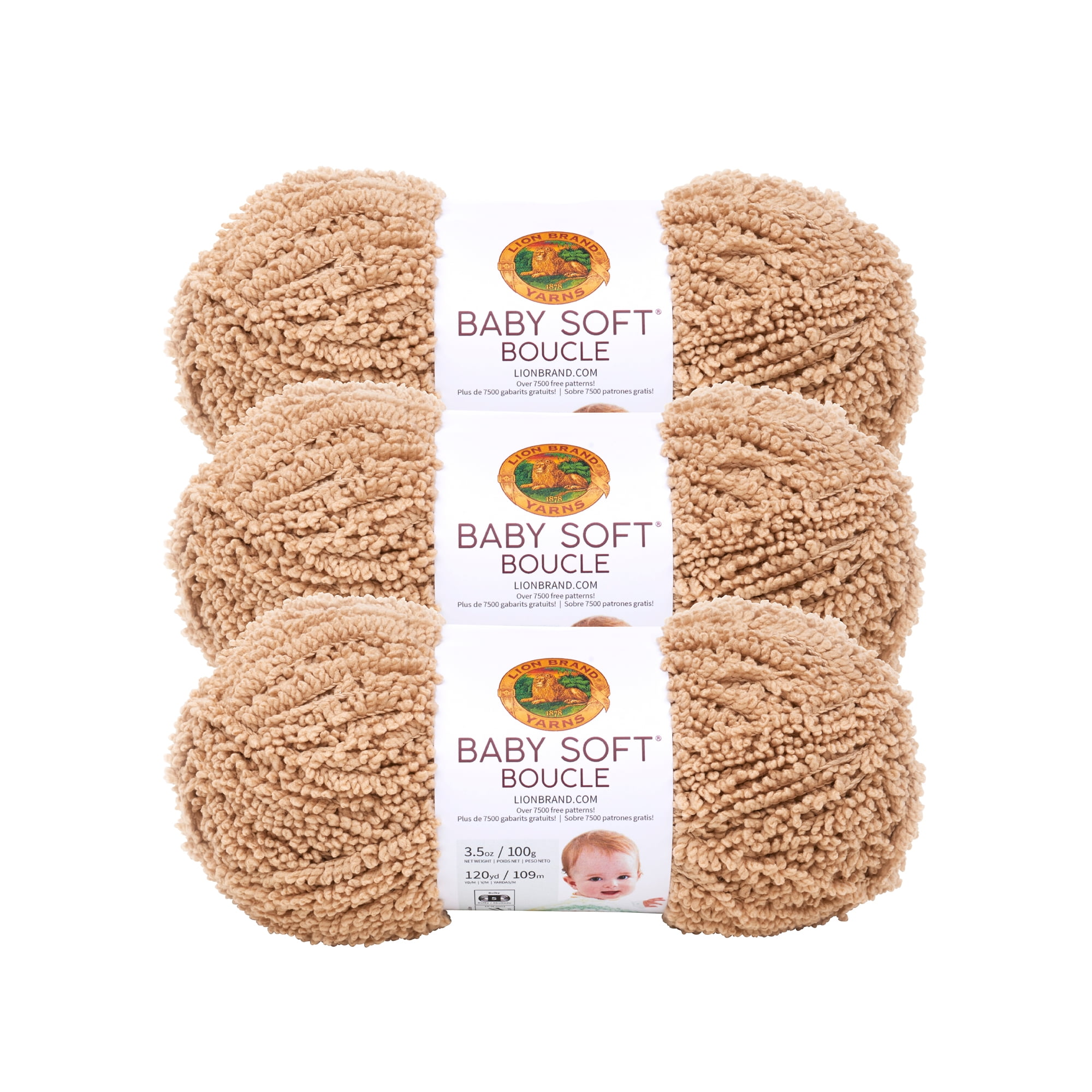 Lion Brand Yarn Baby Soft Boucle Tan Boucle Baby Bulky Polyester