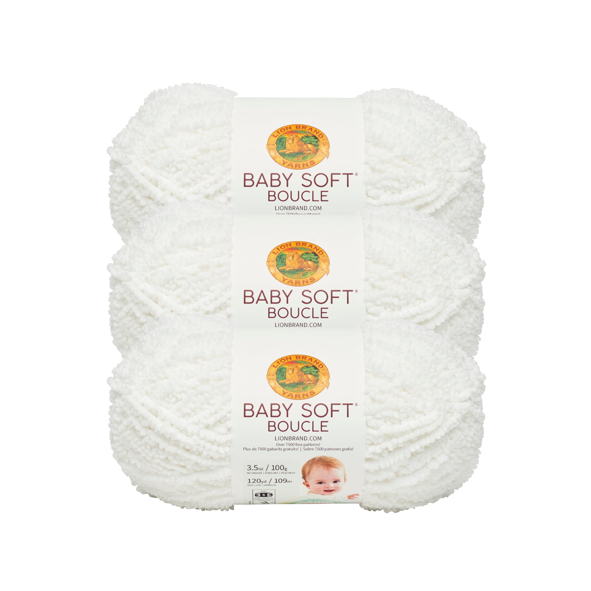 Lion Brand Yarn Baby Soft Boucle White Boucle Baby Bulky