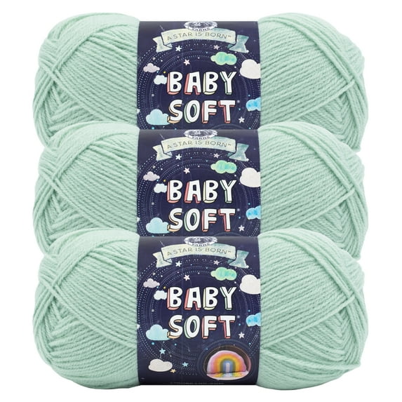 Lion Brand Yarn Baby Soft Dusty Green Light Acrylic, Nylon Yarn 3 Pack
