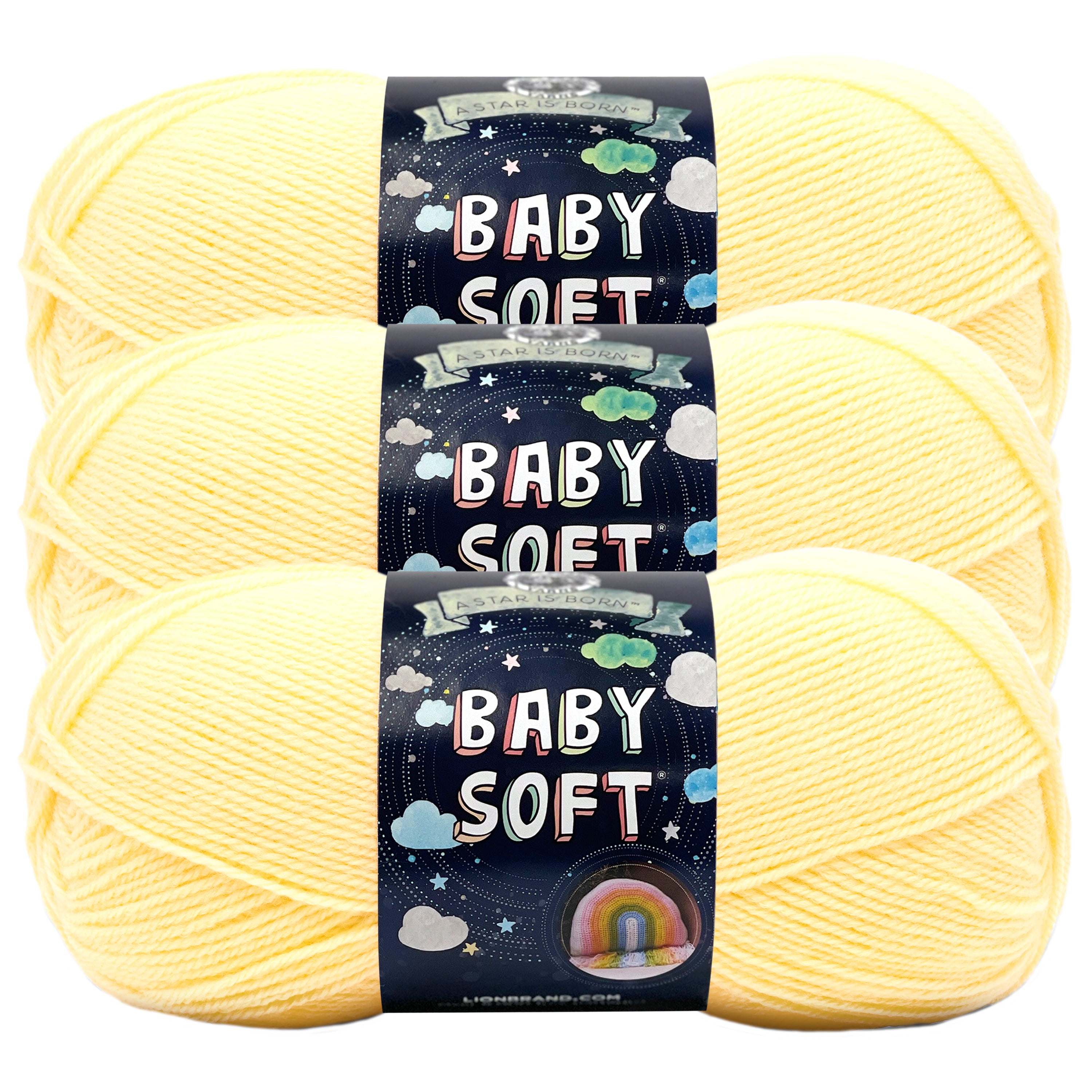 Lion Brand Hilo Baby Soft Limonada Ligero Acrílico, Hilo de Nailon Paquete de 3