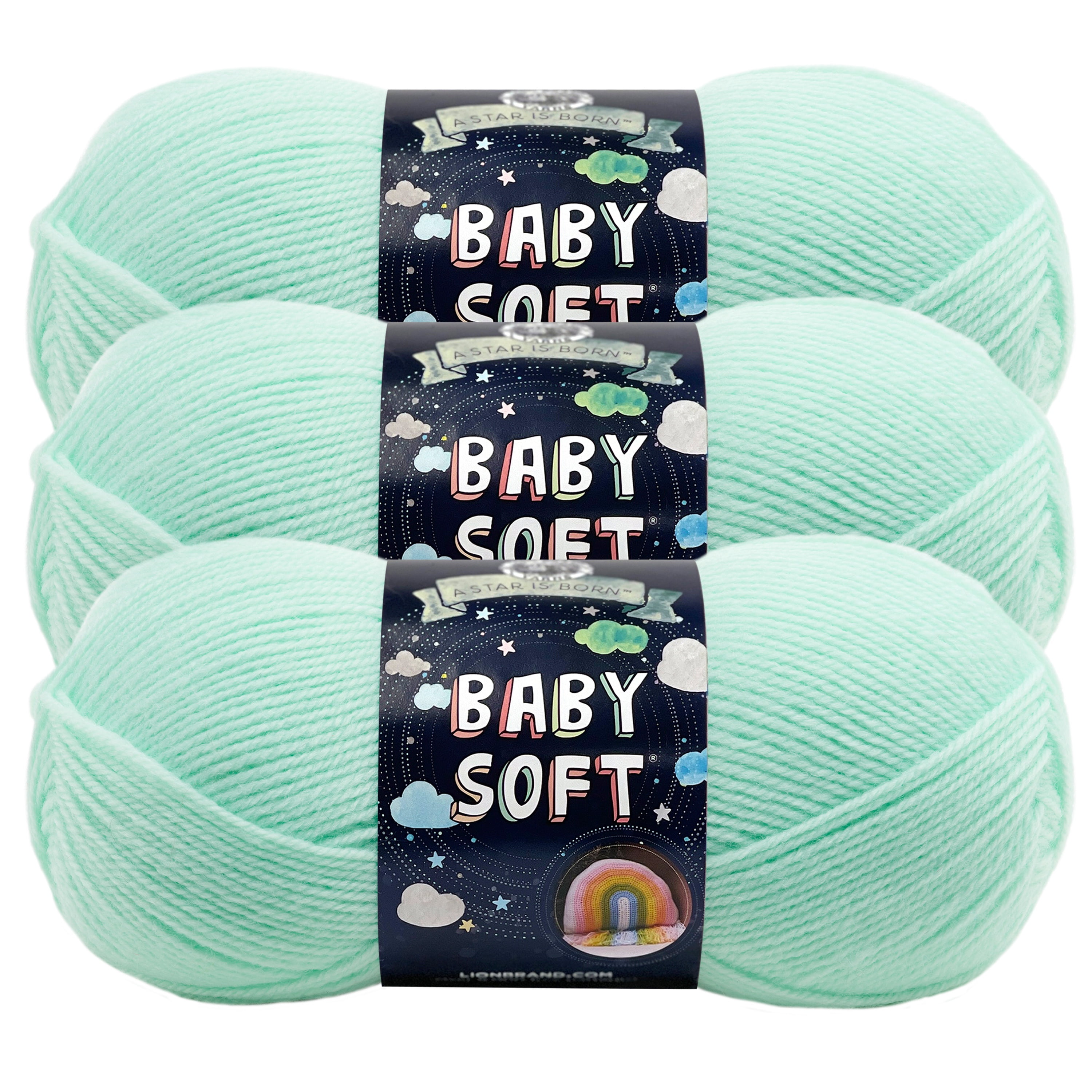Lion Brand Yarn Baby Soft Mint Light Acrylic, Nylon Yarn 3 Pack