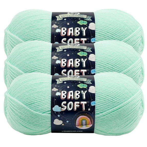 Lion Brand Yarn Baby Soft Mint Light Acrylic, Nylon Yarn 3 Pack