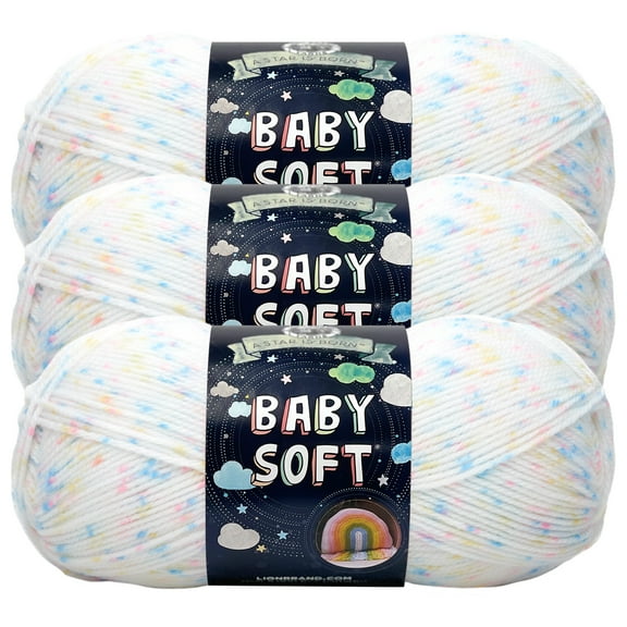 Lion Brand Yarn Baby Soft Twinkle Light Acrylic, Nylon Yarn 3 Pack