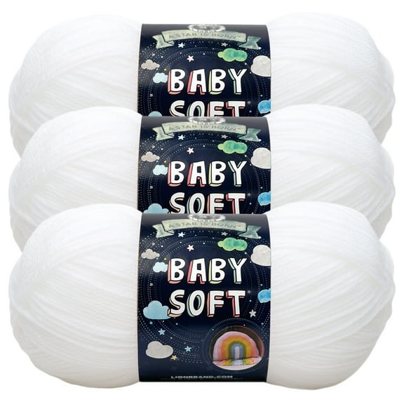 Lion Brand Yarn Baby Soft White Light Acrylic, Nylon Yarn 3 Pack
