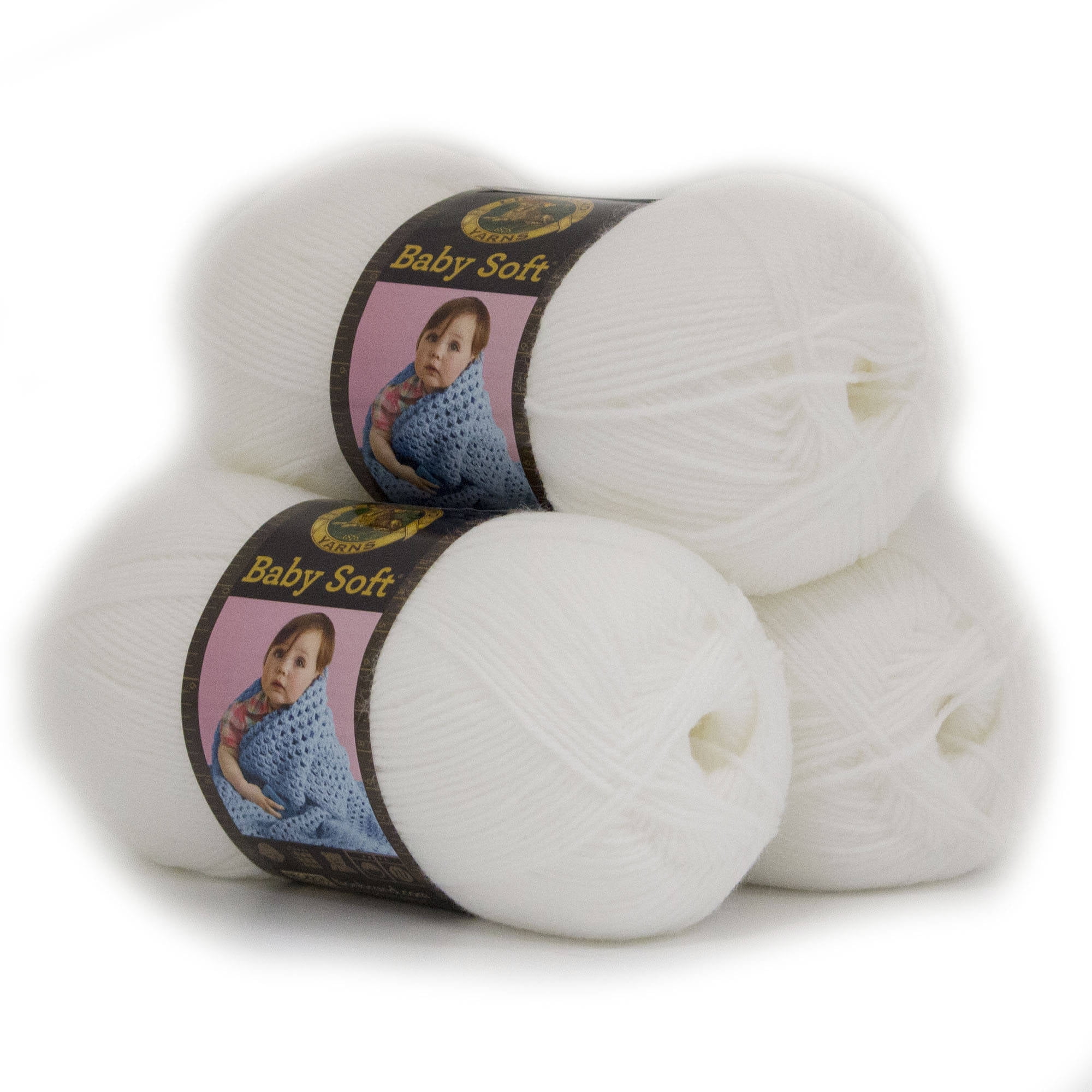 Lion Brand Yarn Baby Soft White DK Baby Light Acrylic, Nylon, White Yarn 3  Pack 