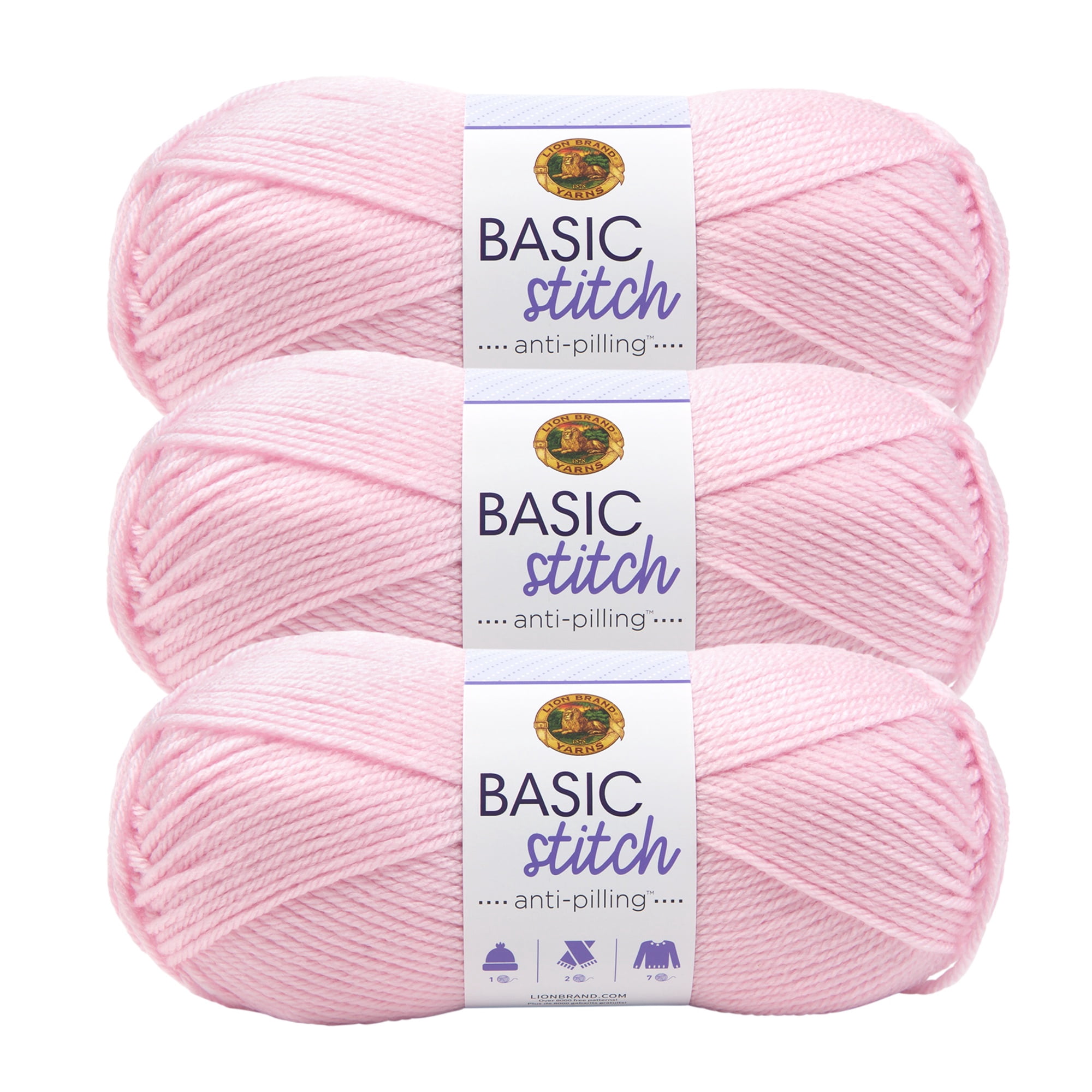 Lion Brand Yarn Basic Stitch Anti Pilling Baby Pink Medium Acrylic Yarn 3 Pack