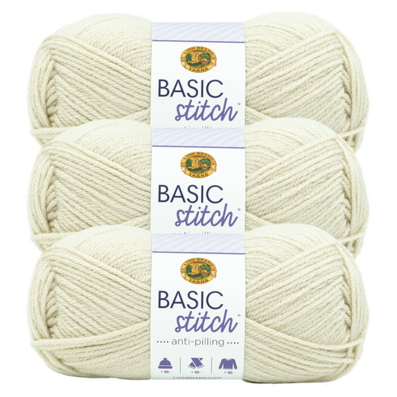Lion Brand Yarn Basic Stitch Anti Pilling Beige Heather Medium Acrylic Yarn 3 Pack