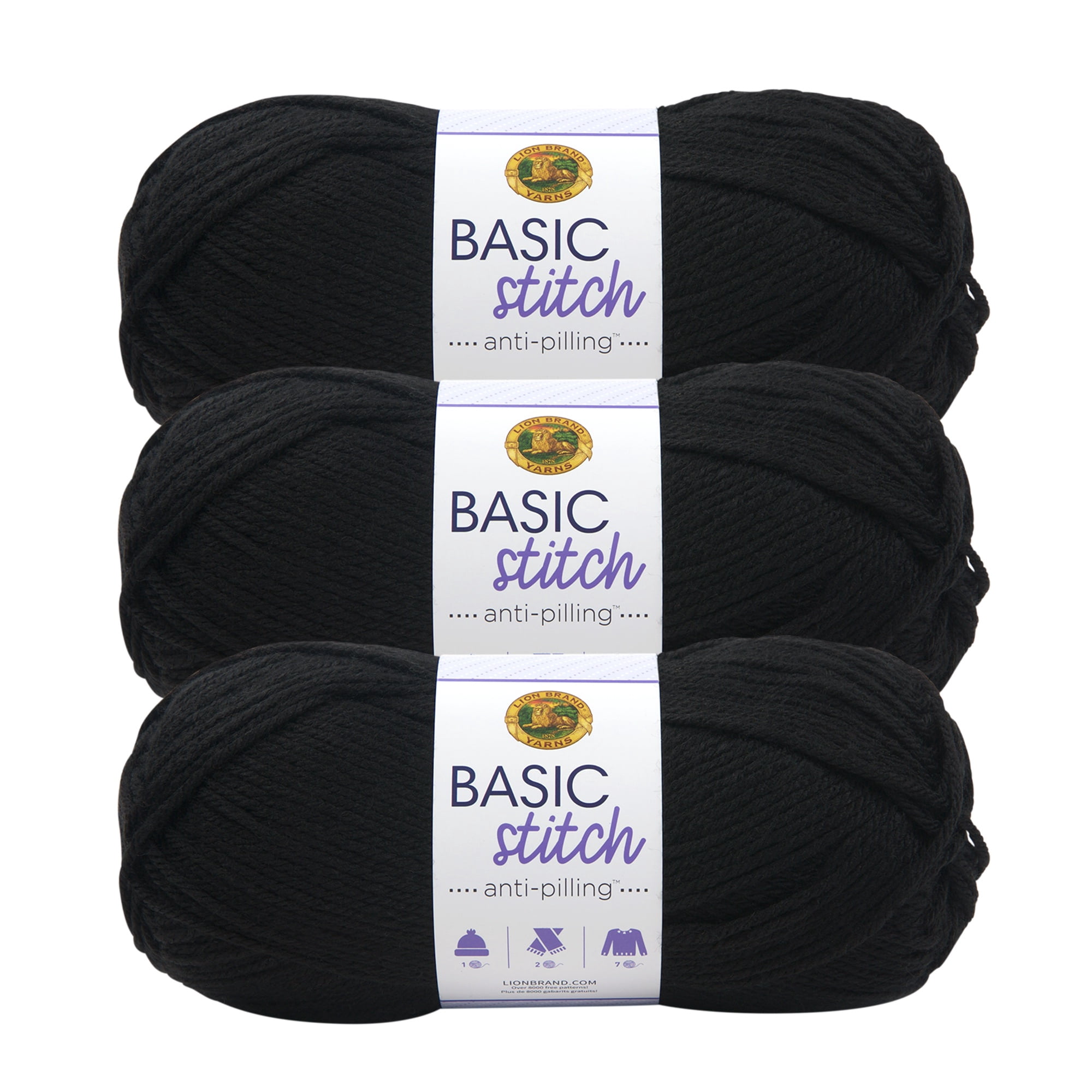 Lion Brand Yarn Basic Stitch Anti Pilling Black Medium Acrylic Yarn 3 Pack