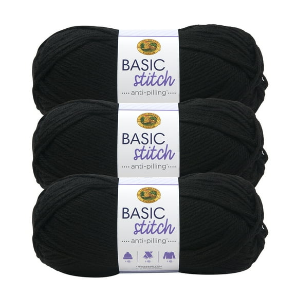 Lion Brand Yarn Basic Stitch Anti Pilling Black Medium Acrylic Yarn 3 Pack