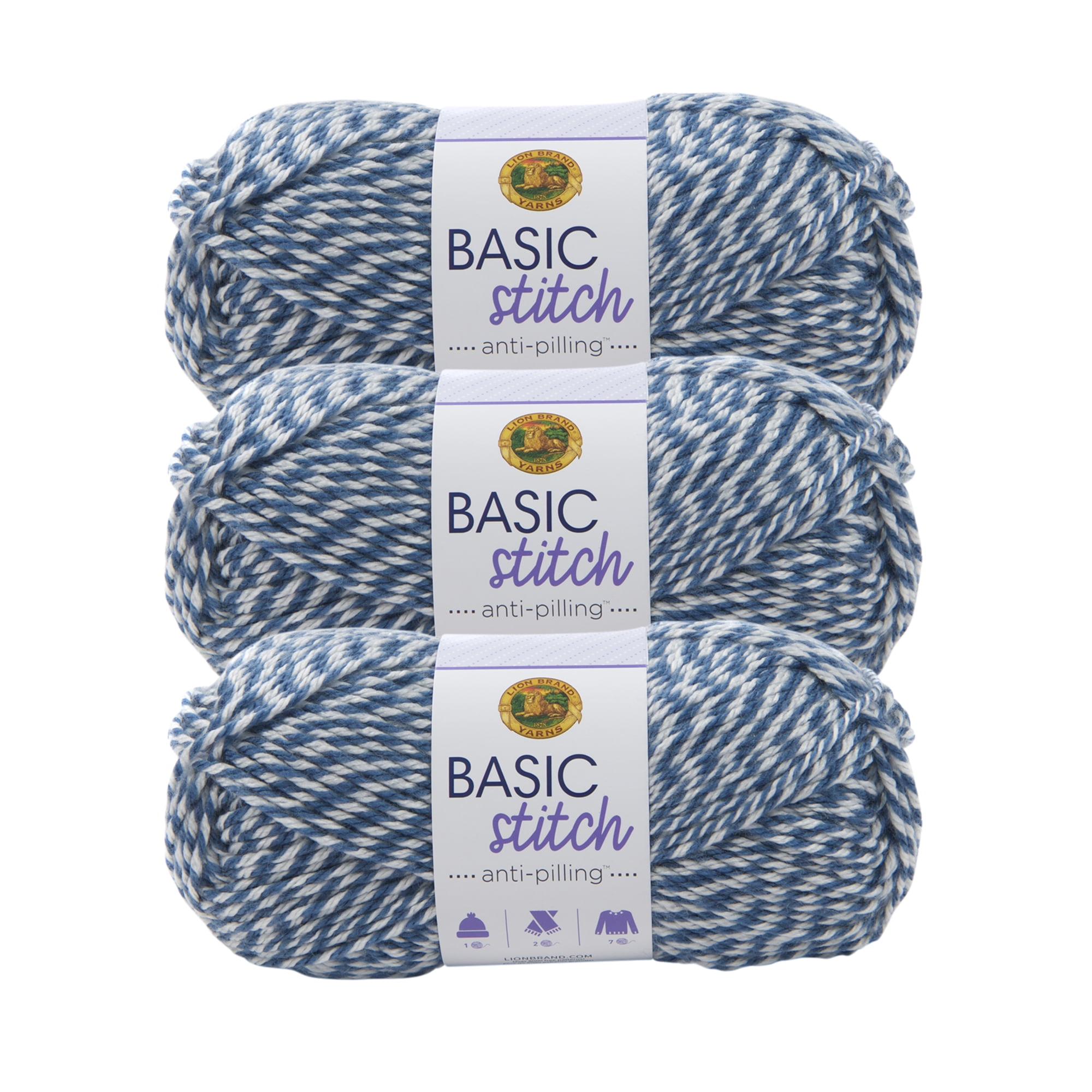 Lion Brand Yarn Basic Stitch Anti Pilling Blue/White Anti Pilling Medium Acrylic Multicolor