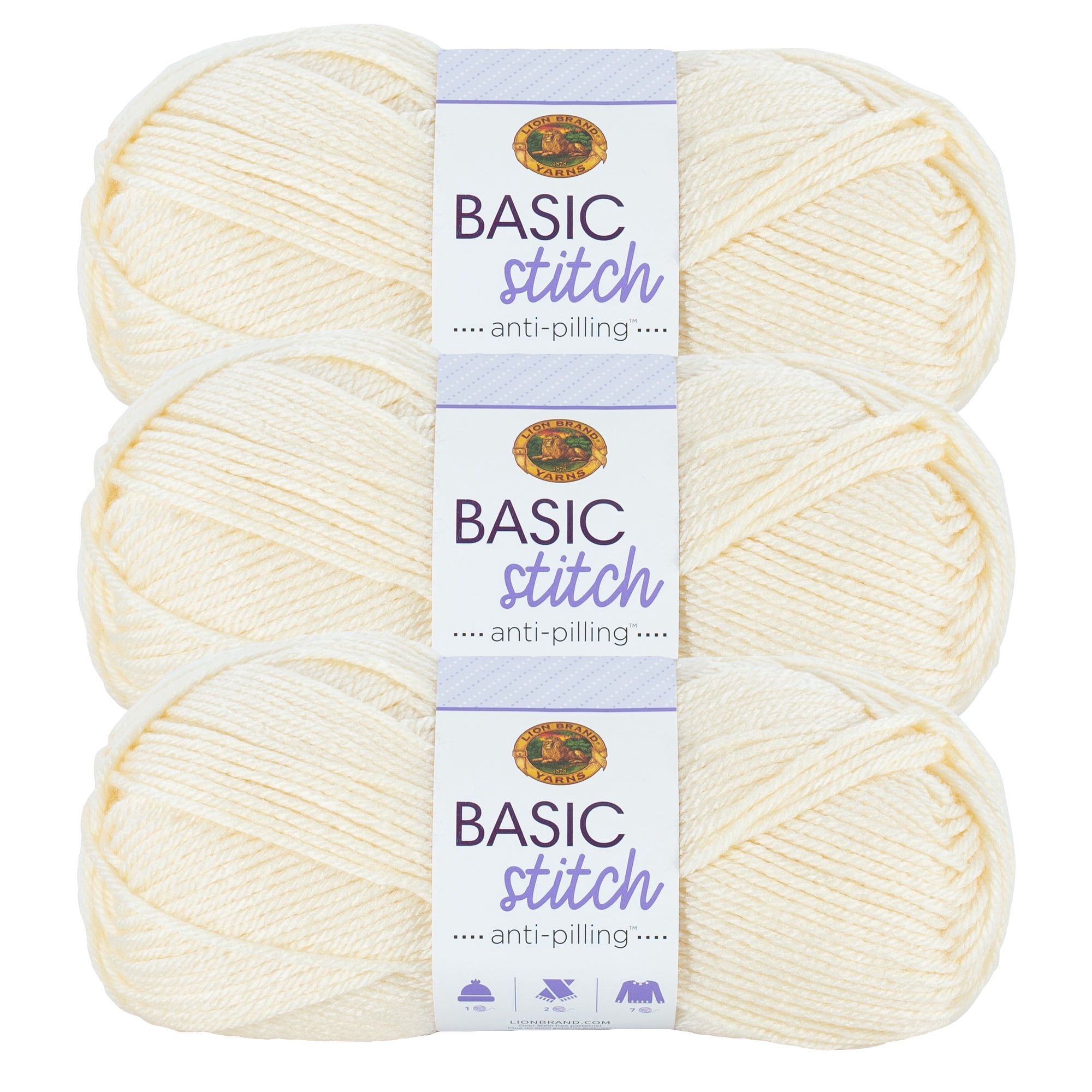 Lion Brand Yarn Basic Stitch Anti Pilling Ecru Medium Acrylic Yarn 3 Pack
