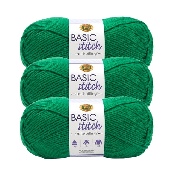 Lion Brand Yarn Basic Stitch Anti Pilling Grass Medium Acrylic Yarn 3 Pack