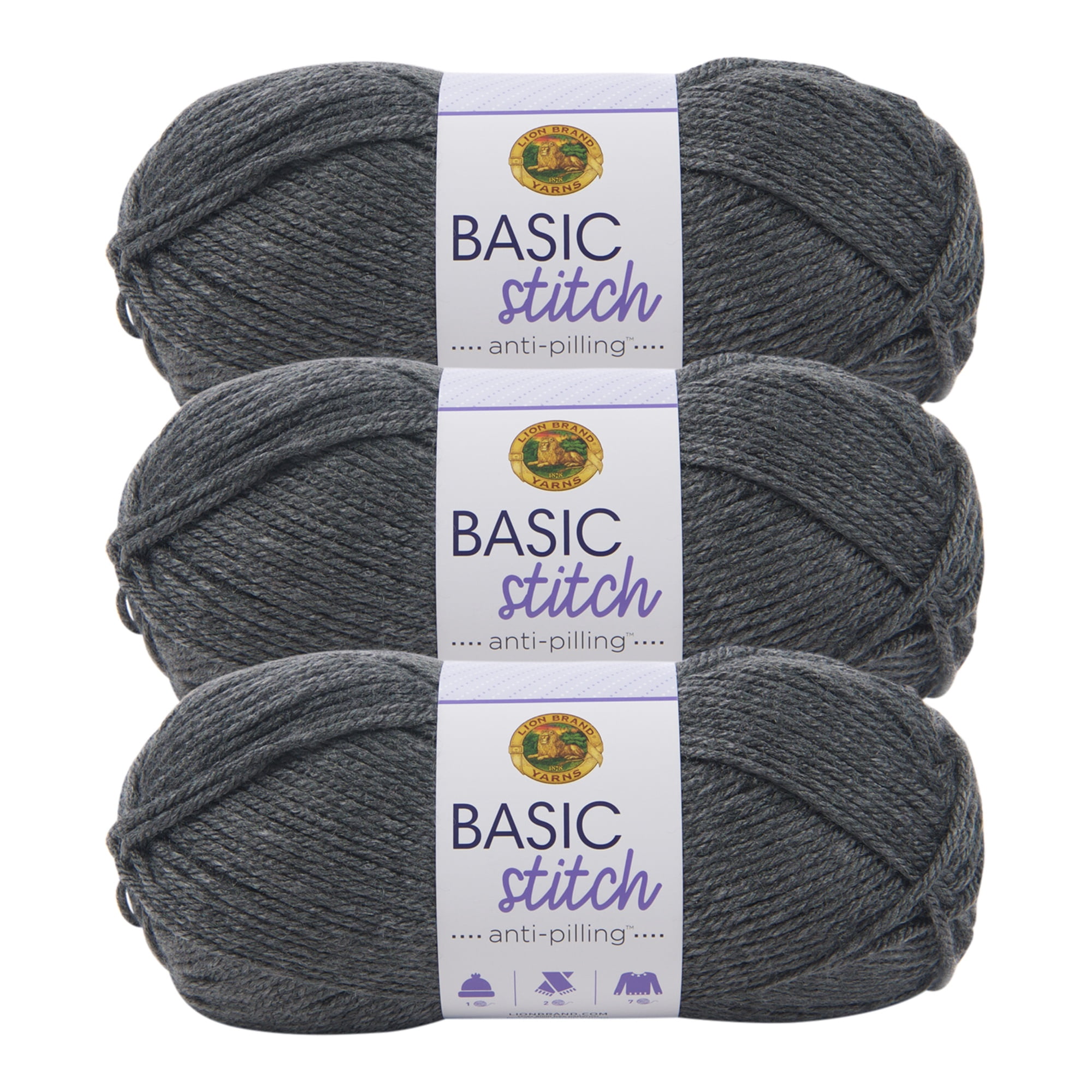 Lion Brand Yarn Basic Stitch Anti Pilling Charcoal Heather Medium Acrylic Yarn 3 Pack