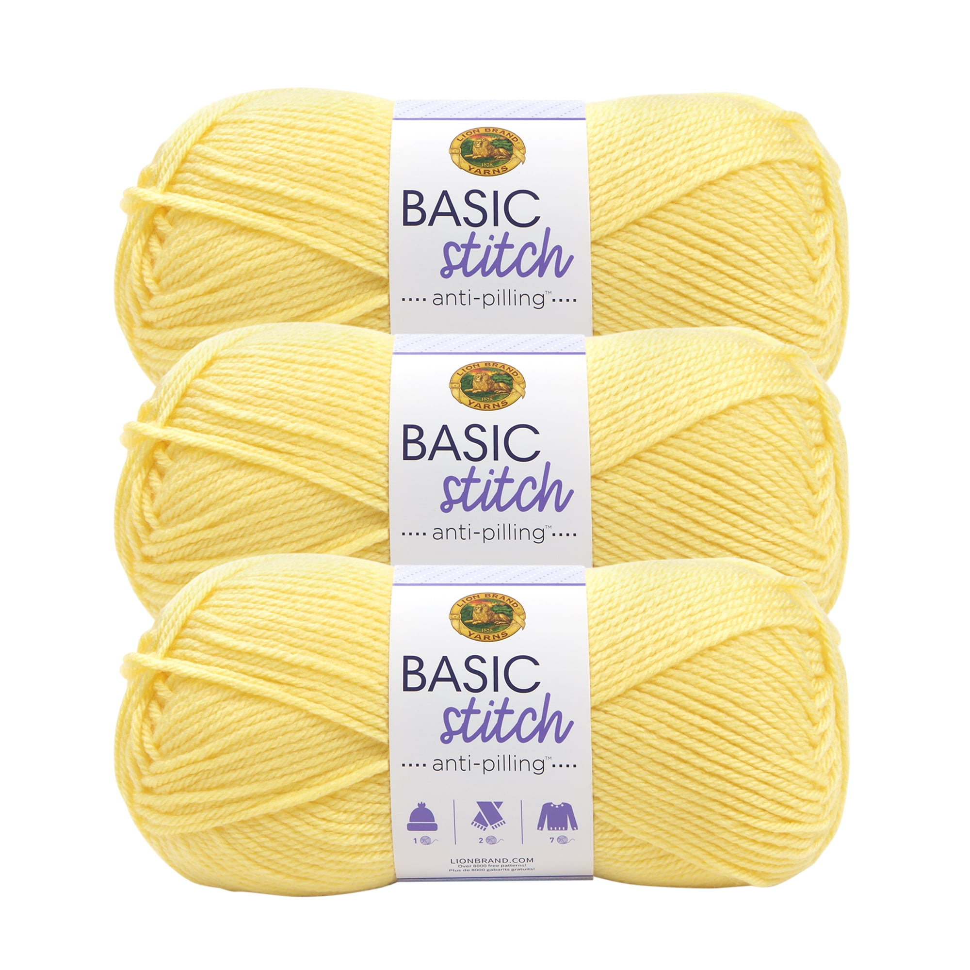 Lion Brand Yarn Basic Stitch Anti Pilling Volt Yellow Anti Pilling Medium  Acrylic, Polyester Yellow Yarn 3 Pack 