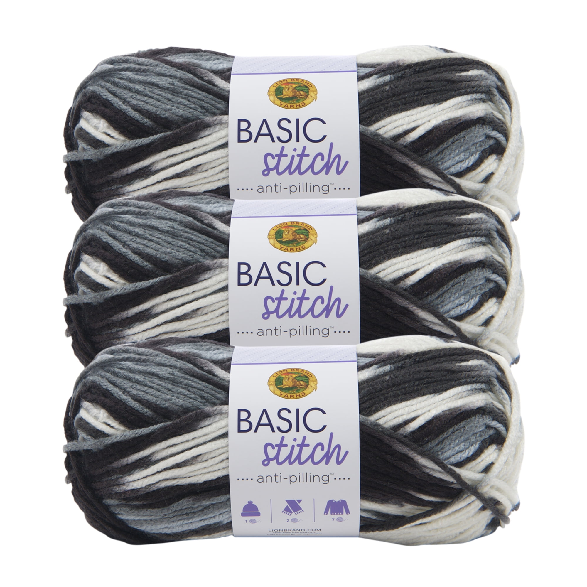 Lion Brand Yarn Basic Stitch Anti Pilling Beige Heather Anti Pilling Medium  Acrylic Off-White Yarn 3 Pack