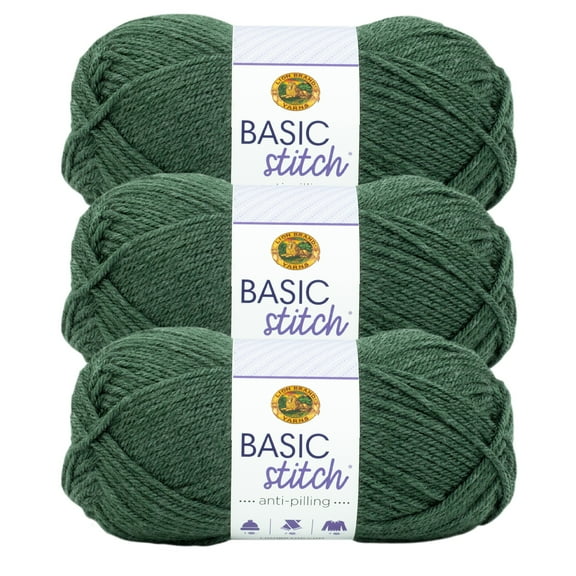 Lion Brand Yarn Basic Stitch Anti Pilling Pine Heather Medium Acrylic Yarn 3 Pack