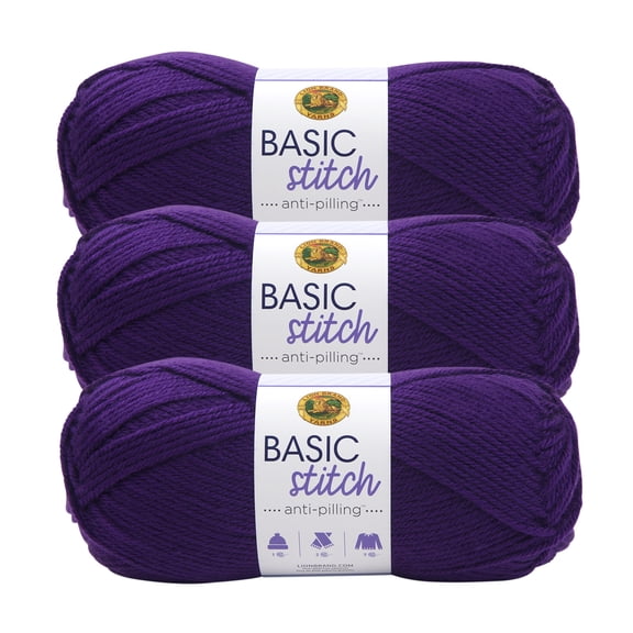 Lion Brand Yarn Basic Stitch Anti Pilling Purple Medium Acrylic Yarn 3 Pack